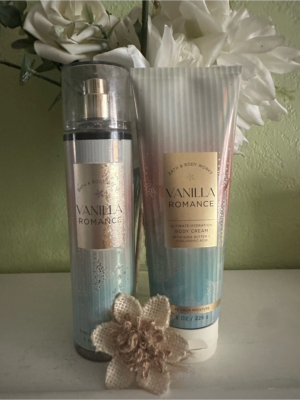 Bath & Body Works Vanilla Romance Body Cream & Fragrance Mist - Blue, Pink, Gold
